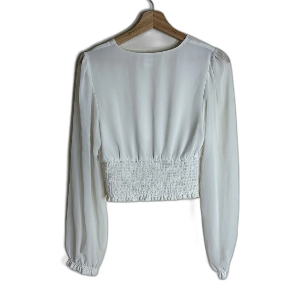 Wilfred Wistful white Blouse - Aritzia V neck‎ sheer sleeves smocked bodice M
